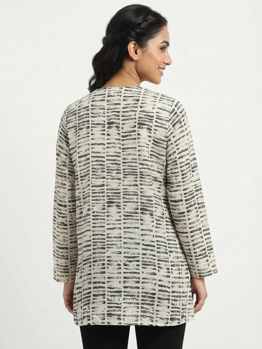 Off White & Black Abstract Print Relaxed Fit Tunic Top