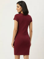 Burgundy Solid Slim Fit Bodycon Dress