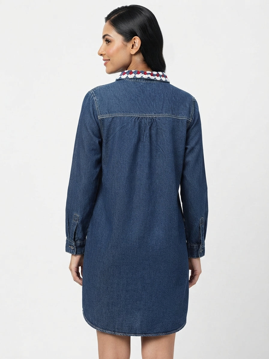 Embellished Denim Tunic Shirt Dress