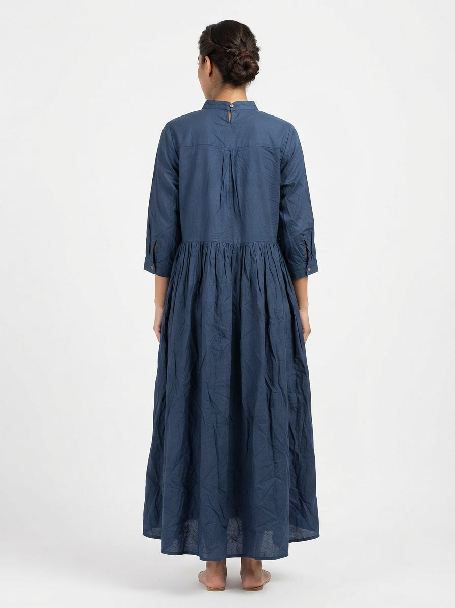 Dark Blue Cotton Relaxed Fit Kaftan Dress