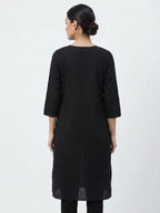 Women's Black Solid Round Neck Rayon Kurti