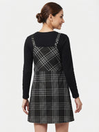 Black Plaid Regular Fit Pinafore Dress