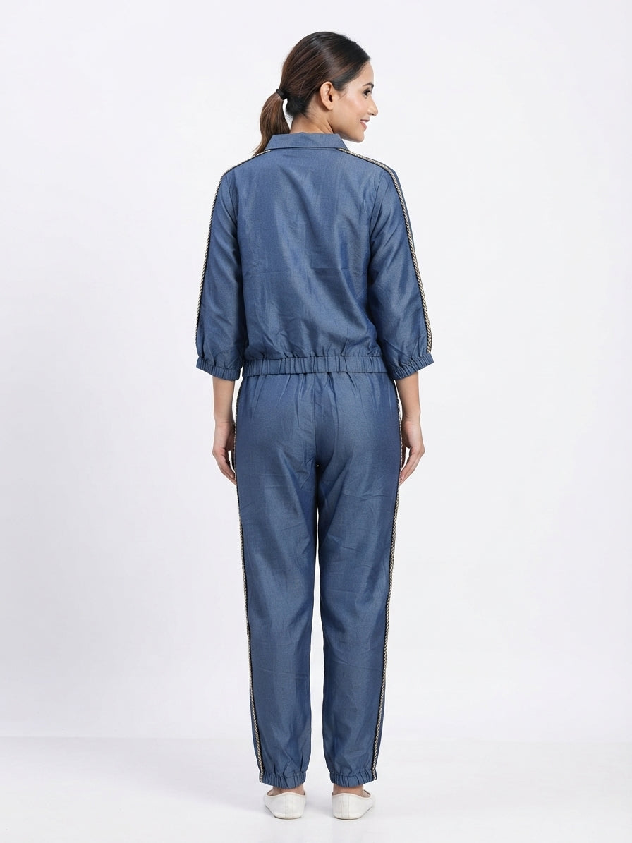 Women's Blue Relaxed Fit Shirt and Trouser Co-ord Set