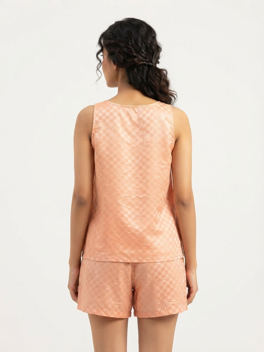 Peach Checkered Sleeveless Top and Shorts Co-ord Set