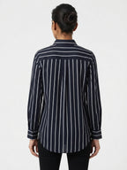 Women's Black & White Striped V-Neck Long Sleeve Top