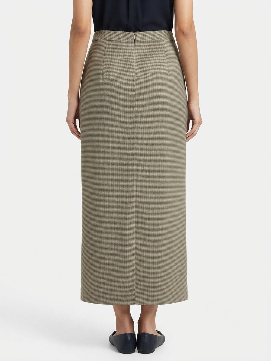 Khaki Checkered Wrap Skirt