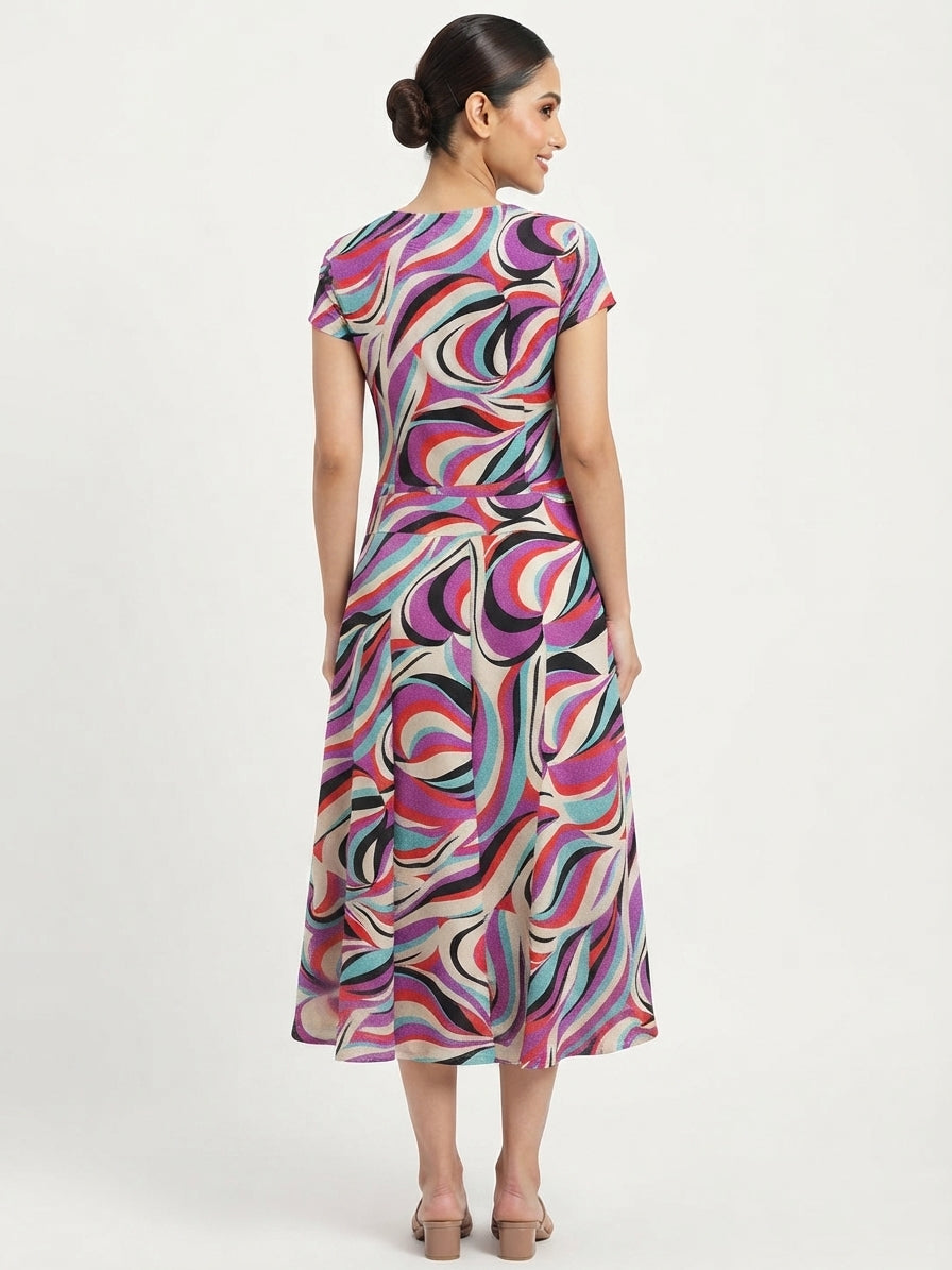 Women's Multi-Color Abstract Print Flared Dress