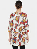White Floral Printed Tiered Top