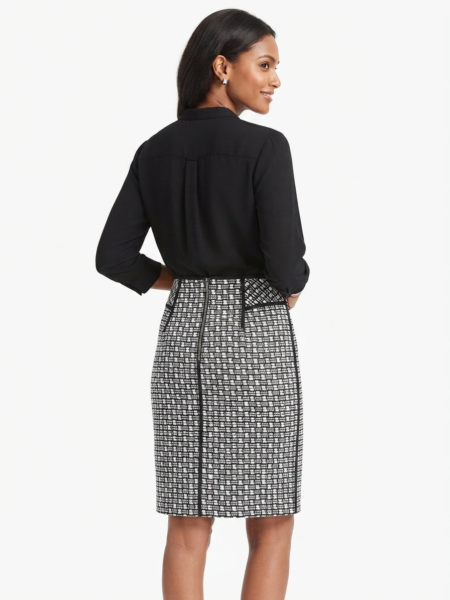 Women's Black & White Self Design Regular Fit Skirt