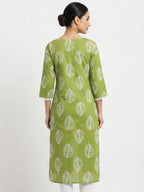 Green Printed Leaf Pattern Kurti