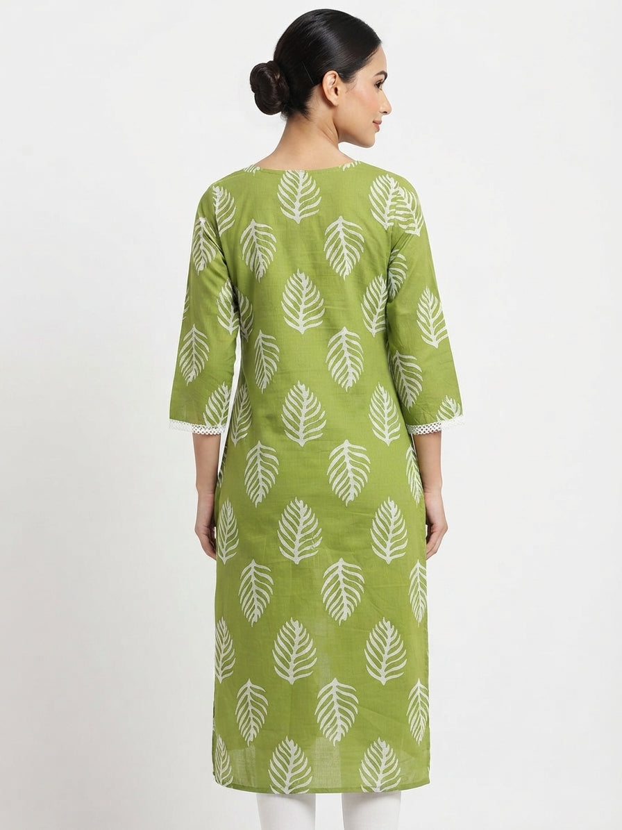 Green Printed Leaf Pattern Kurti