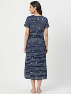 Navy Blue Printed Round Neck Casual Dress