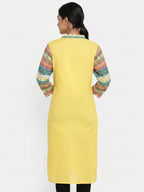 Yellow Printed Kurti with Ethnic Sleeves