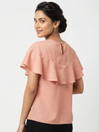 Peach Floral Embroidered Ruffle Top