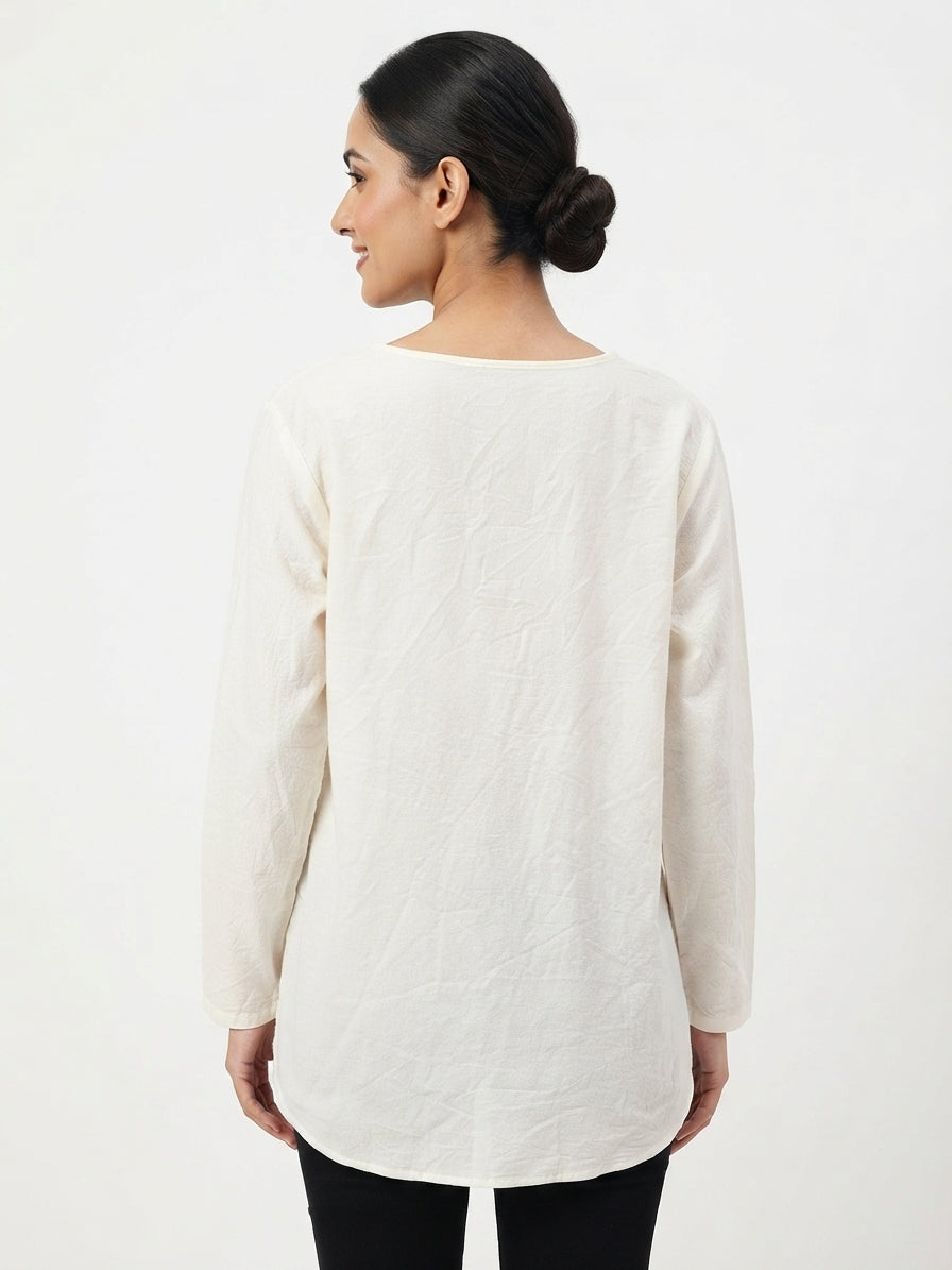 Off White  Floral Print Relaxed Fit Top