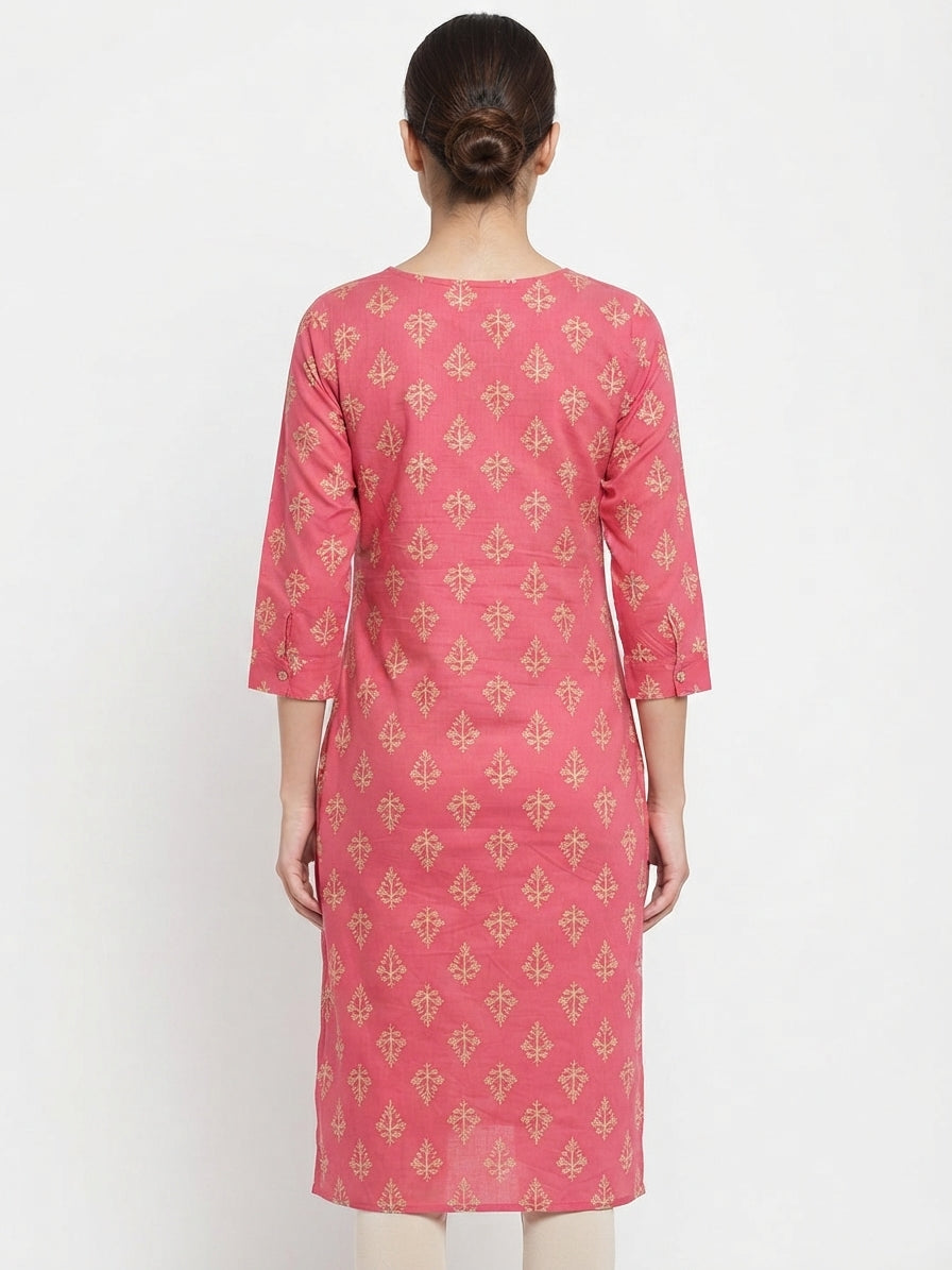 Pink Printed Cotton Kurti