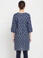 Navy Blue Ethnic Print Relaxed Fit Kurti