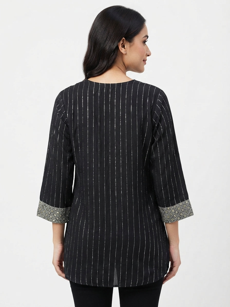 Black Striped Embellished Kurti