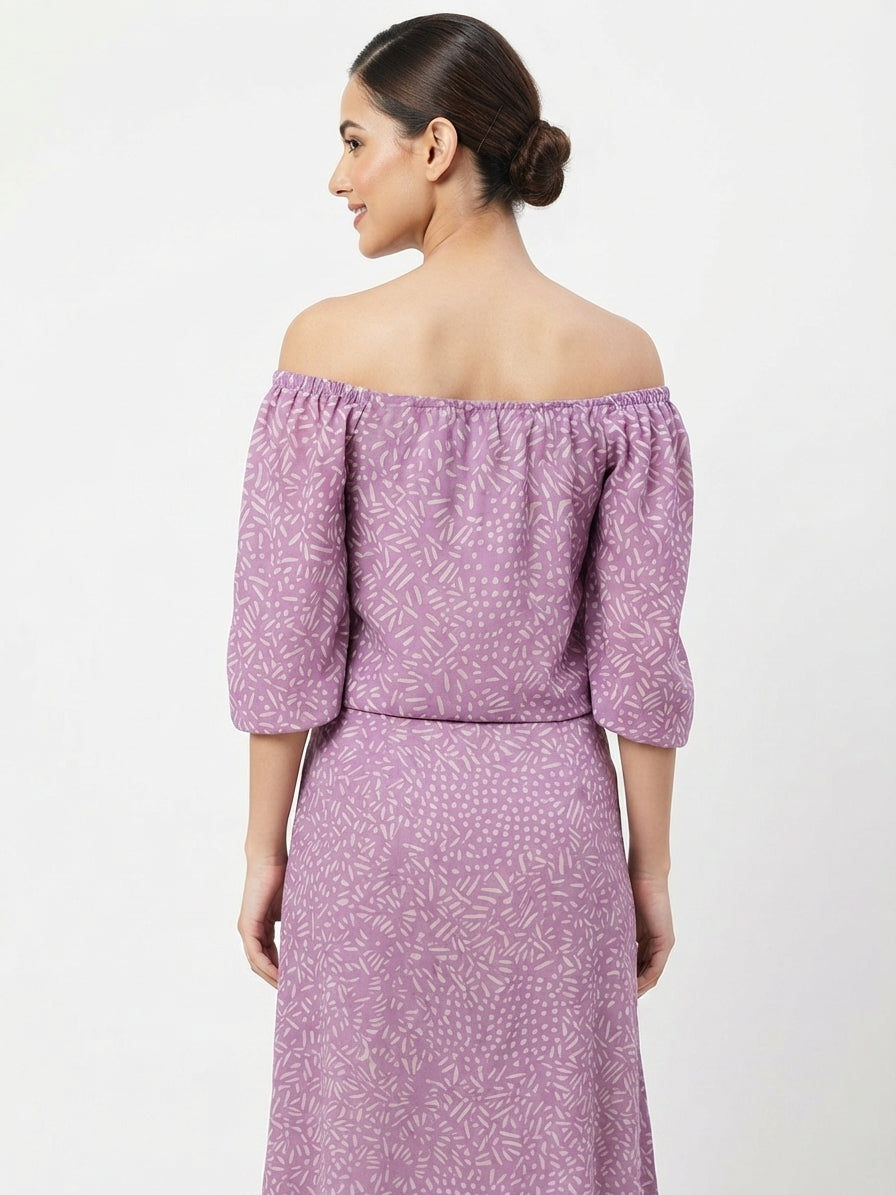 Women's Lavender Abstract Print Casual Top