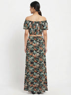 Women's Floral Print Off-Shoulder Crop Top and Skirt Co-ord Set