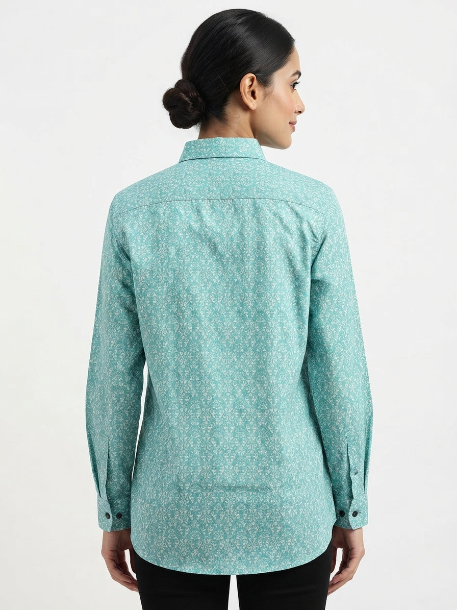 Sea Green Printed Casual Shirt