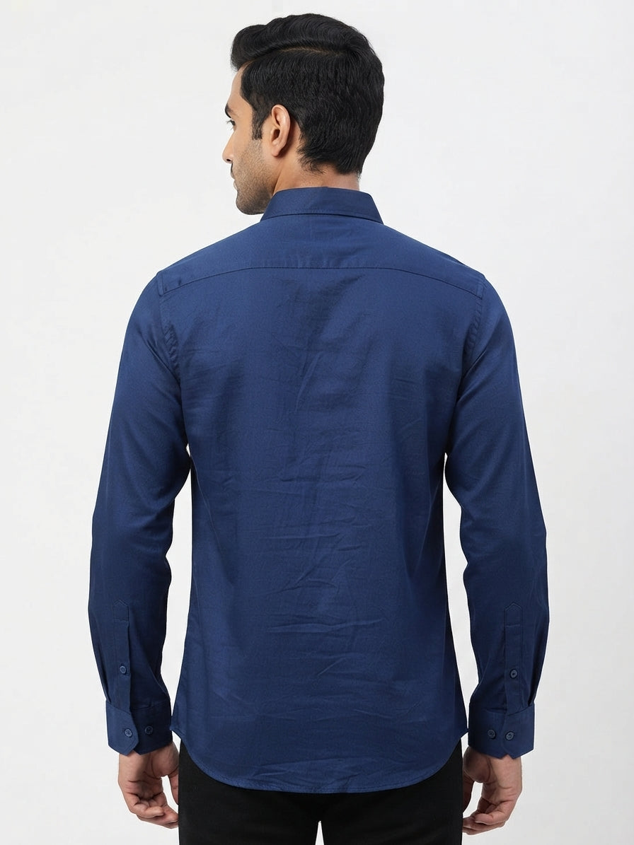 Men's Navy Solid Regular Fit Casual Shirt