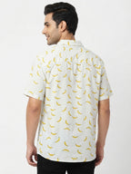 White Banana Print Casual Half Sleeve Shirt