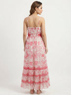 Women's Pink Floral Printed Flared Dress