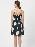 Navy Blue  Floral Print A-line Dress