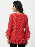 Red Polka Dot Ruffle Sleeve Top