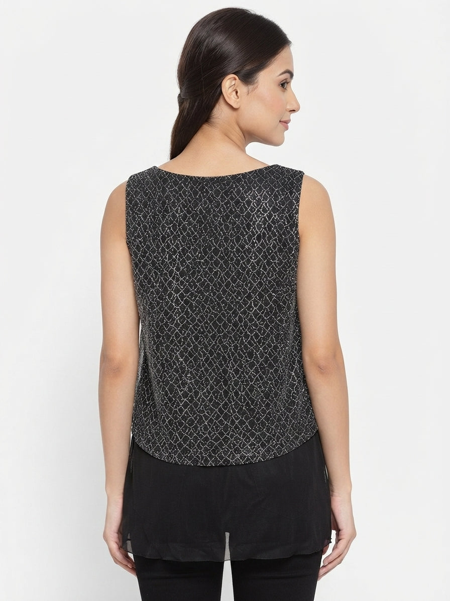 Women's Black Embellished Regular Fit Top