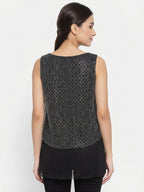 Women's Black Embellished Regular Fit Top