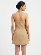 Tan Embellished Halter Neck Dress