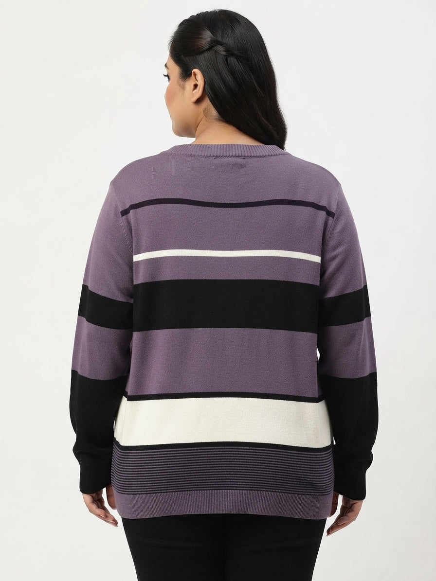 Women's Striped Relaxed Fit Knit Sweater