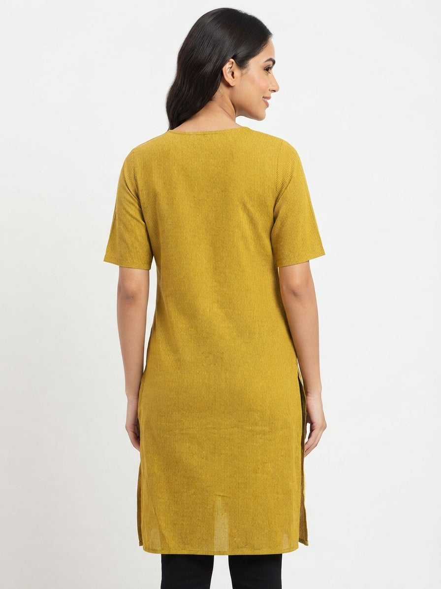 Mustard Yellow Self-Design Relaxed Fit Tunic