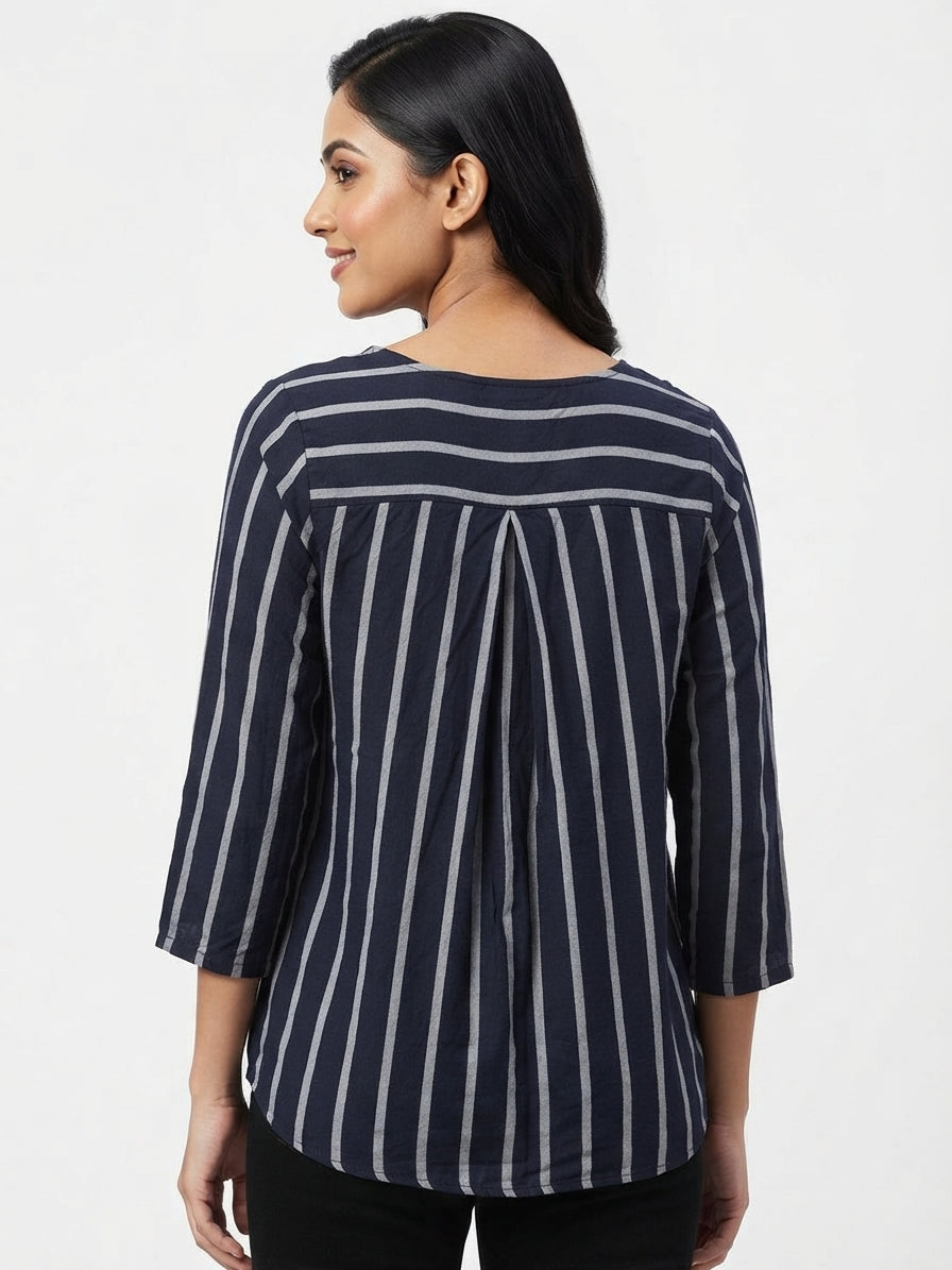 Women's Multi Striped V-Neck Relaxed Fit Top