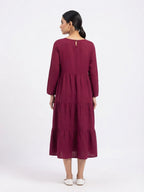 Burgundy Embellished Flared Dress