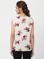 Women's Off White Floral Print Sleeveless Regular Fit Top