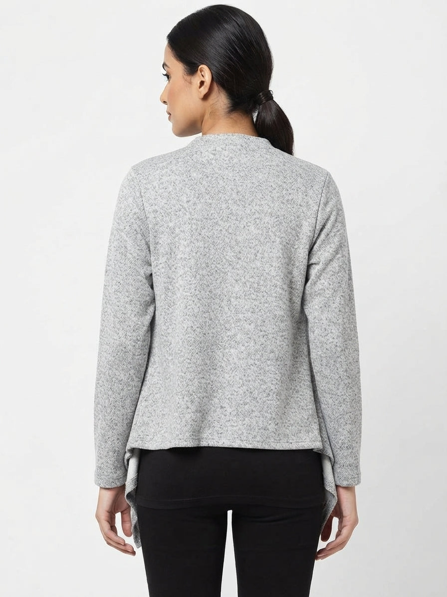 Women's Light Grey Solid Knit Shrug