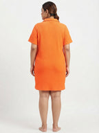 Orange Textured Ribbed Collar Dress
