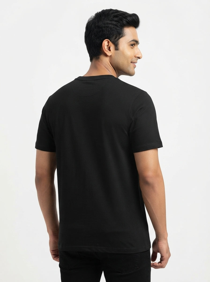 Creative Type - Block printed creative art round neck black tshirt