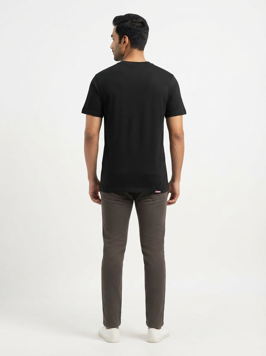 Confused - Textual Casual Black Tee Round neck