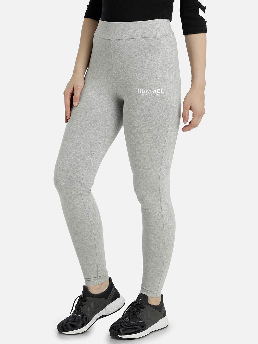Hummel Grey Slim Tights for Women Gym Wear