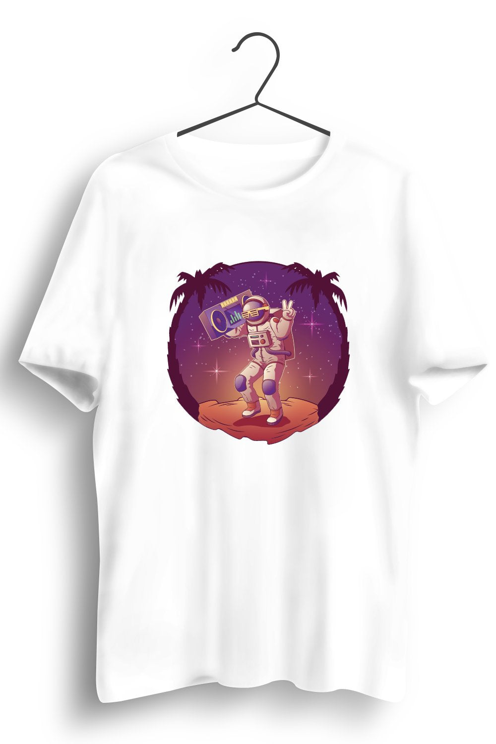 Music Astronaut Graphic Printed White Tshirt