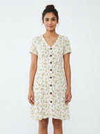 Women's White Floral Button-Front Short Sleeve Dress