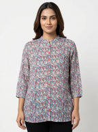 Women's Red Floral Print Relaxed Fit Blouse