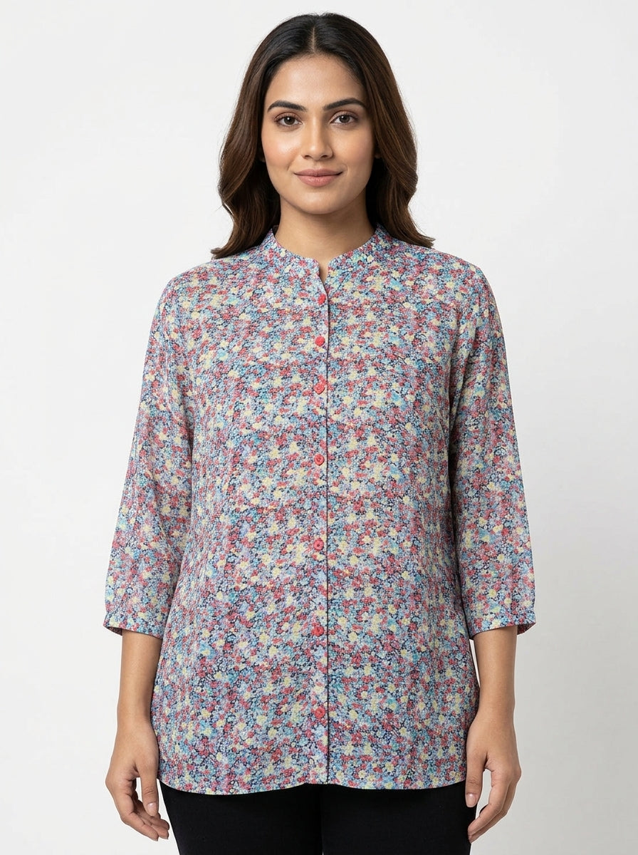 Women's Red Floral Print Relaxed Fit Blouse