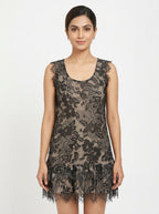 Women's Black Lace Fringe Hem Dress