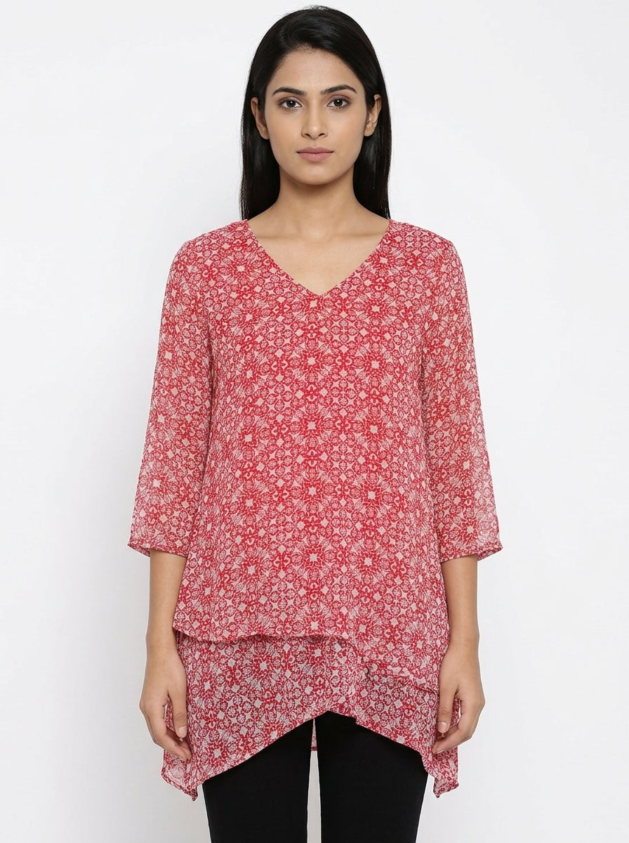 Tunic Casual Red Polyester