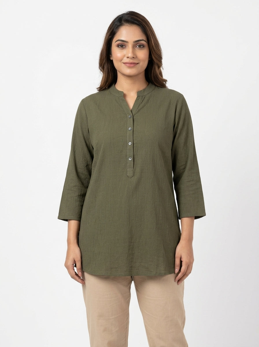 Olive Green Relaxed Fit Casual Tunic Top